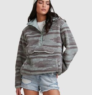 Billabong Switchback Pullover Women’s Sherpa Fleece Soft Teal Grey Small